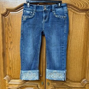 L.A. Idol Blue Cropped Jeans with Embellished Cuffs